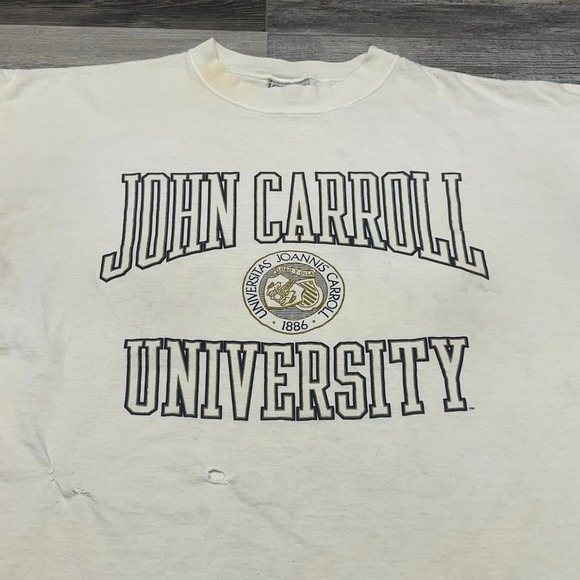 Vintage Gear For Sports John Carroll University‎ White XL Spellout NCCA T-Shirt - Picture 2 of 9